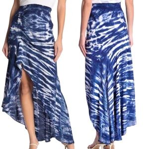 Young Fabulous & Broke "Dreamboat" Blue & White Tie Dye Asymmetrical Maxi Skirt